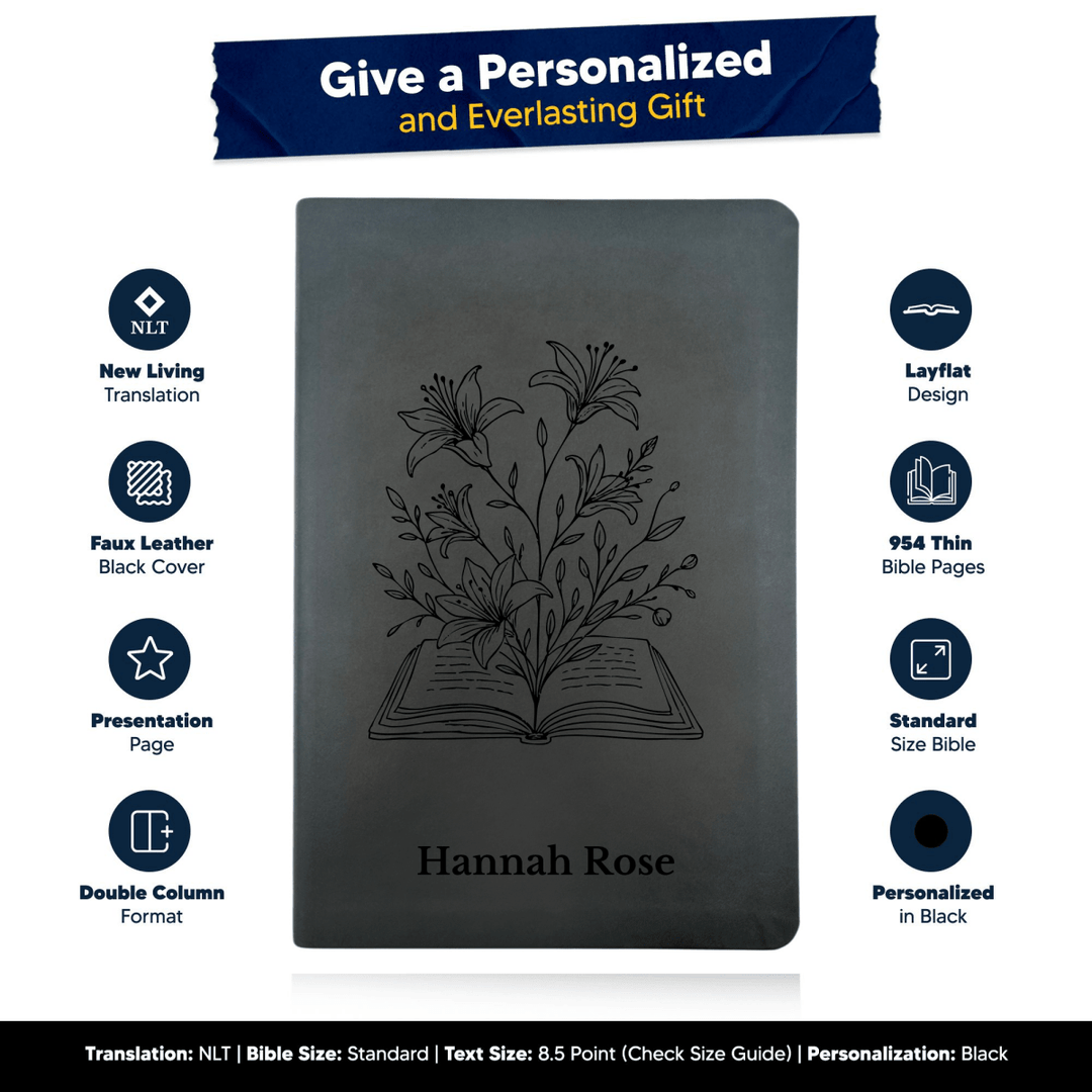 NLT Black Standard Size Thinline Holy Bible Small Print | Blooming Flowers - Shepherds Shelf