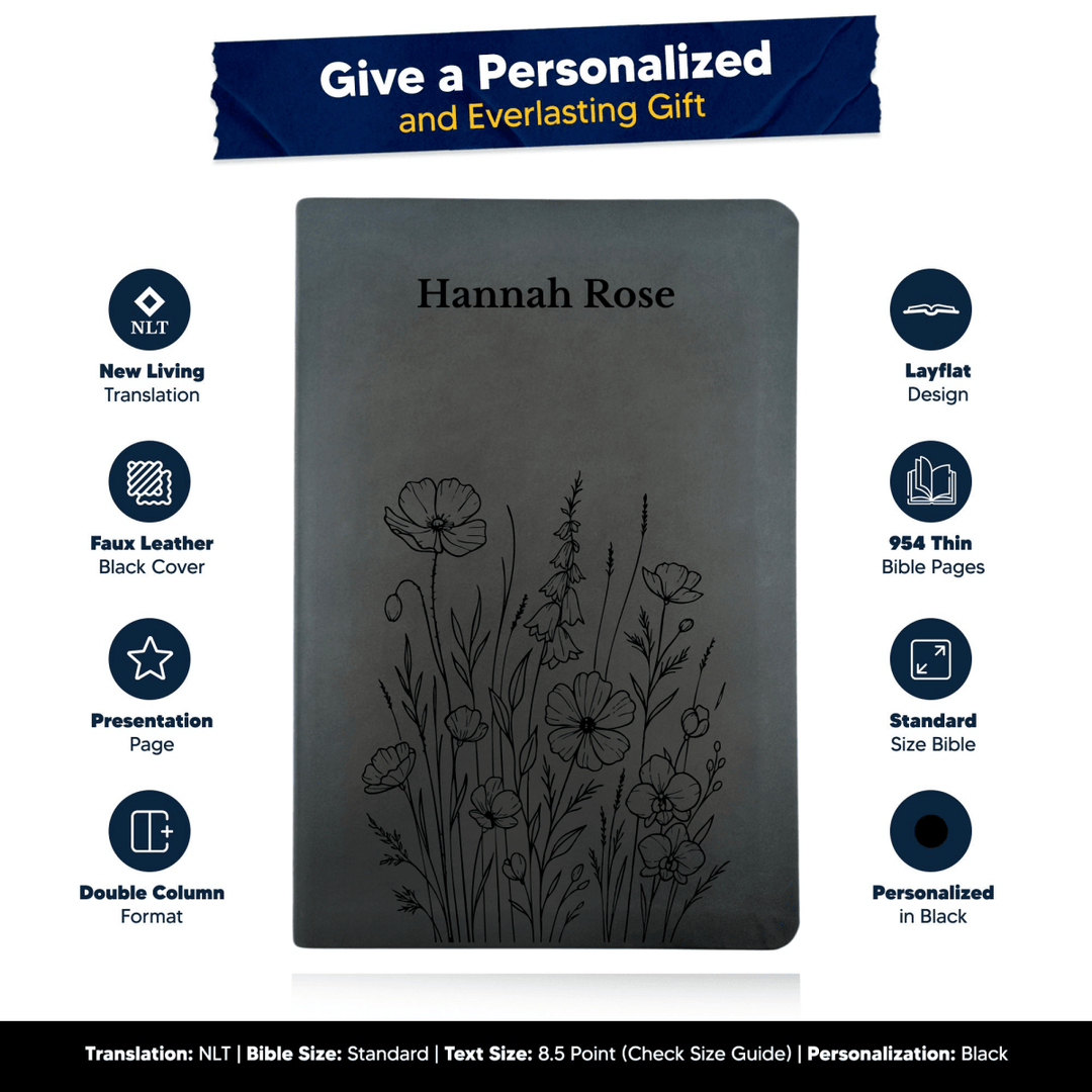 NLT Black Standard Size Thinline Holy Bible Small Print | Bunch of Flowers - Shepherds Shelf