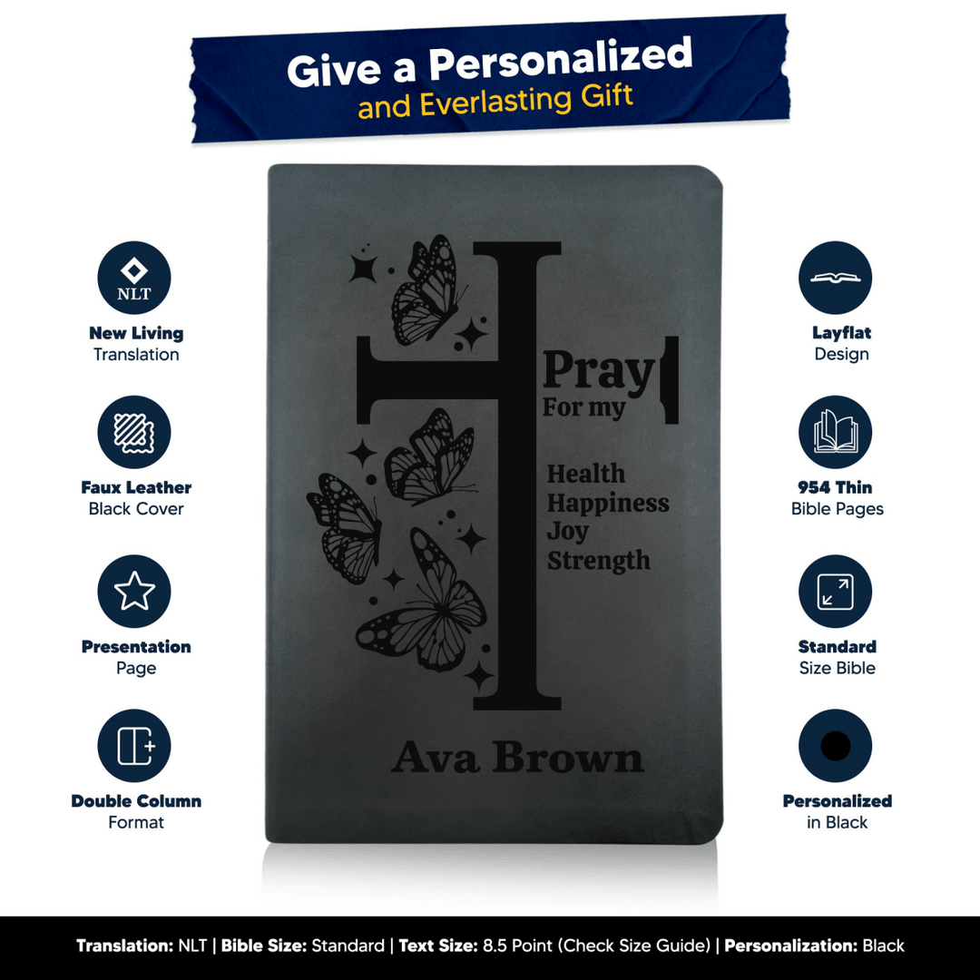 NLT Black Standard Size Thinline Holy Bible Small Print | Butterflies Cross - Shepherds Shelf