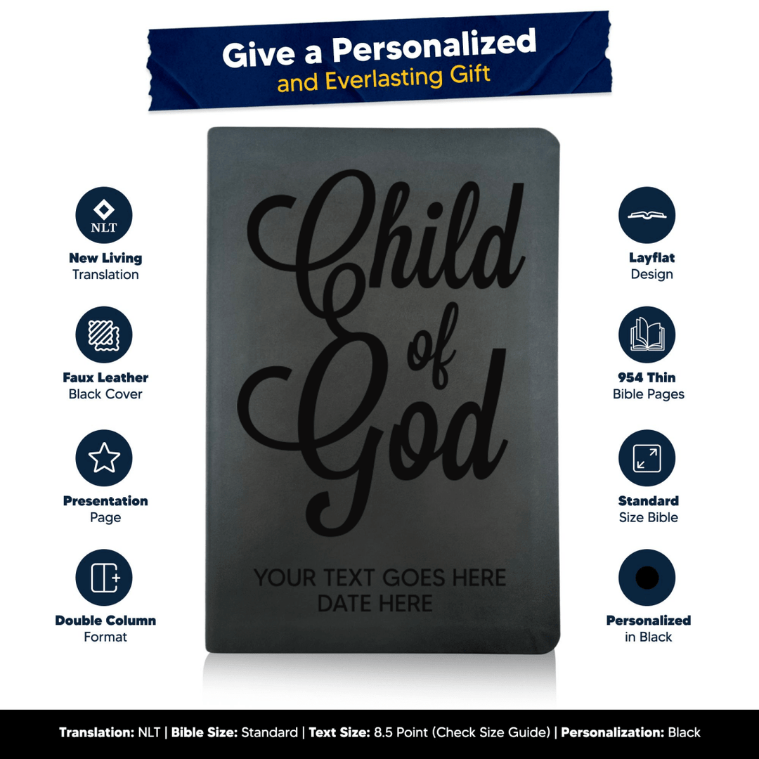 NLT Black Standard Size Thinline Holy Bible Small Print | Child of God - Shepherds Shelf