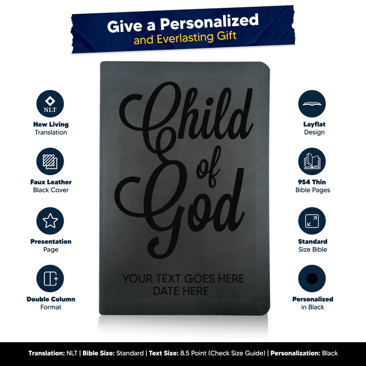 NLT Black Standard Size Thinline Holy Bible Small Print | Child of God - Shepherds Shelf