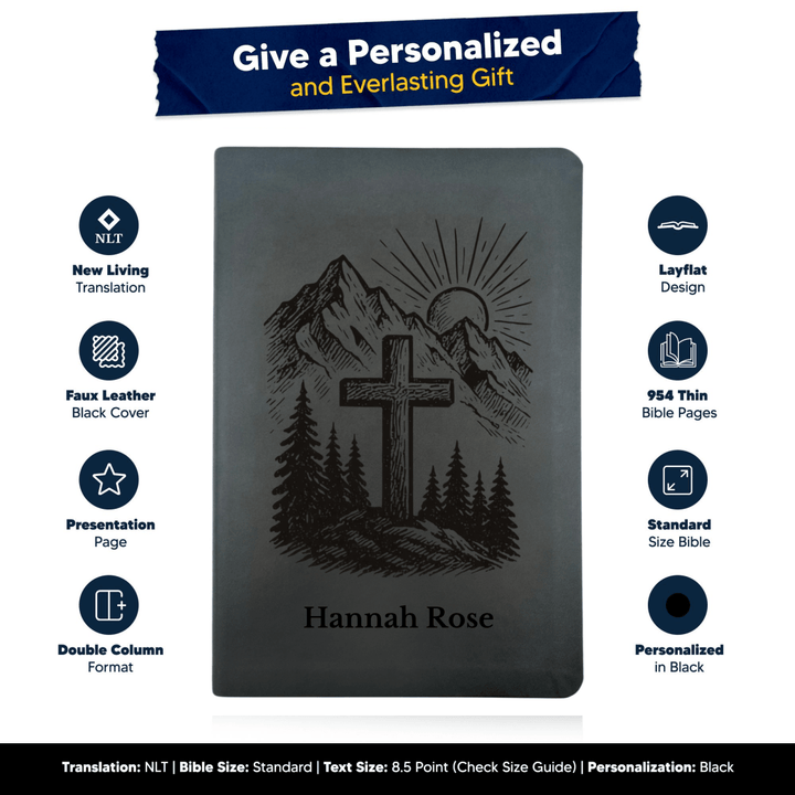 NLT Black Standard Size Thinline Holy Bible Small Print | Cross Collection - Shepherds Shelf