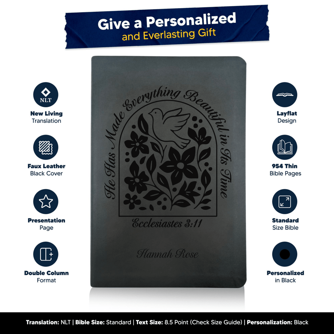 NLT Black Standard Size Thinline Holy Bible Small Print | Ecclesiastes 3:11 - Shepherds Shelf