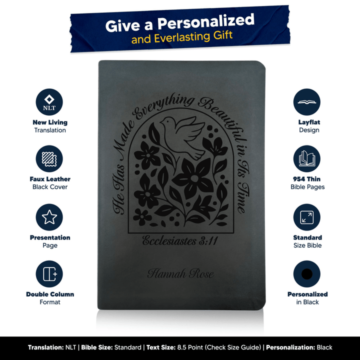 NLT Black Standard Size Thinline Holy Bible Small Print | Ecclesiastes 3:11 - Shepherds Shelf