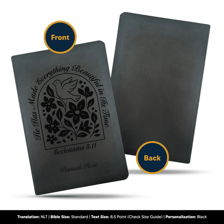 NLT Black Standard Size Thinline Holy Bible Small Print | Ecclesiastes 3:11 - Shepherds Shelf