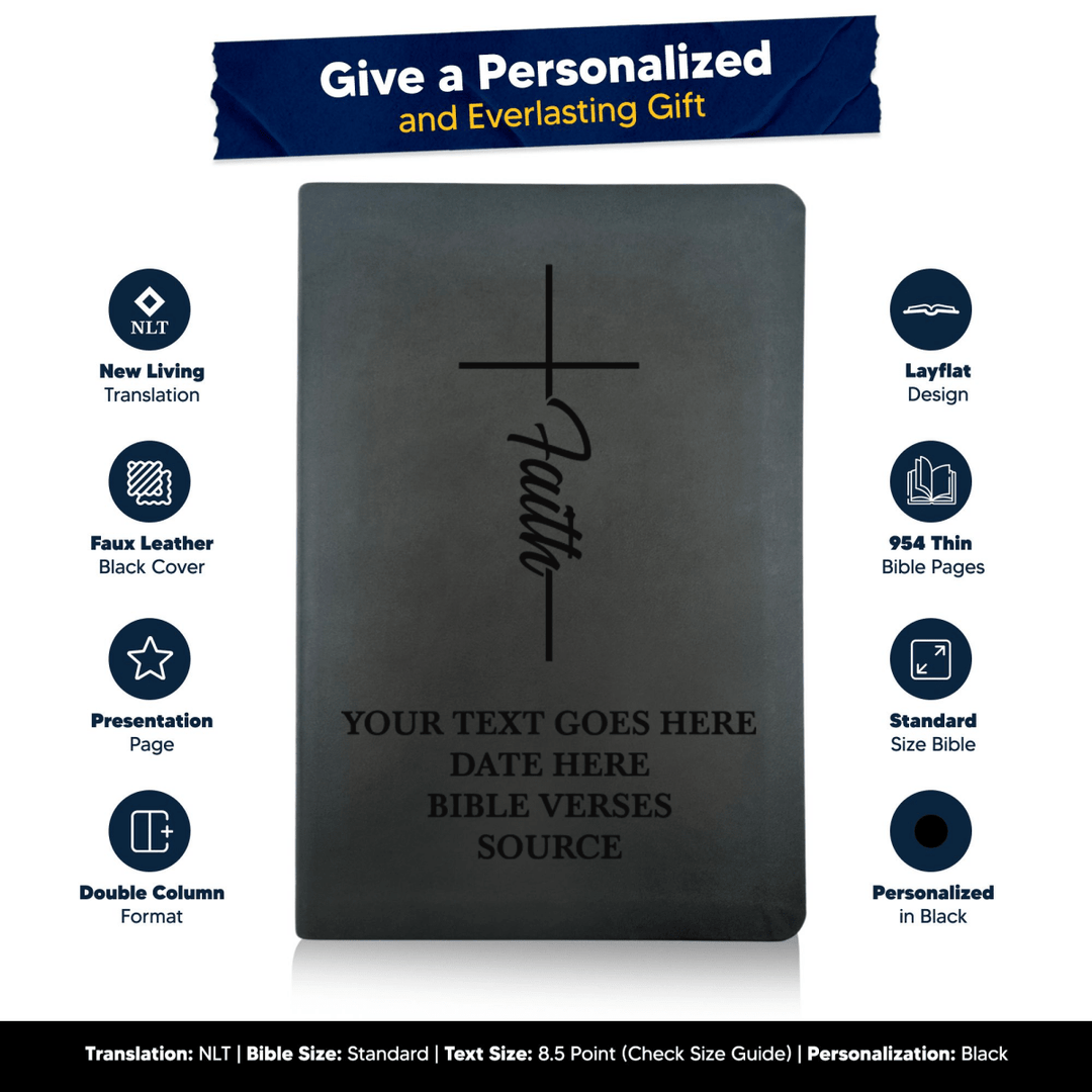 NLT Black Standard Size Thinline Holy Bible Small Print | Faith Cross - Shepherds Shelf