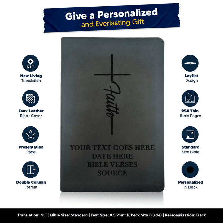 NLT Black Standard Size Thinline Holy Bible Small Print | Faith Cross - Shepherds Shelf