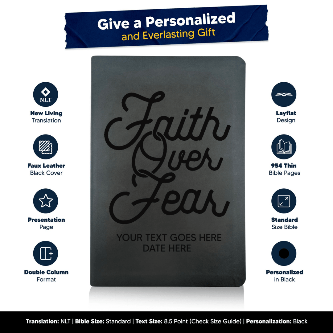 NLT Black Standard Size Thinline Holy Bible Small Print | Faith Over Fear - Shepherds Shelf