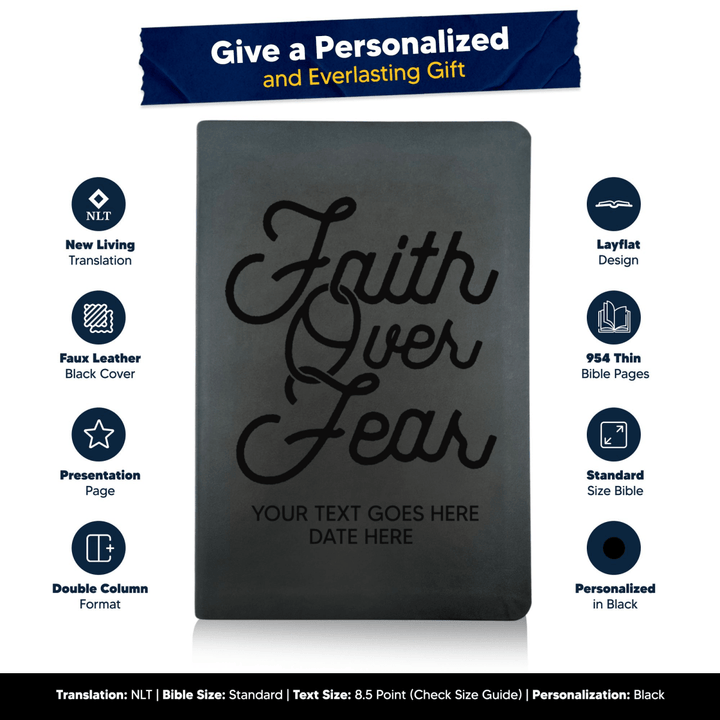 NLT Black Standard Size Thinline Holy Bible Small Print | Faith Over Fear - Shepherds Shelf