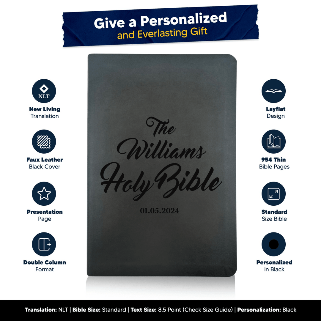 NLT Black Standard Size Thinline Holy Bible Small Print | Family Name - Shepherds Shelf