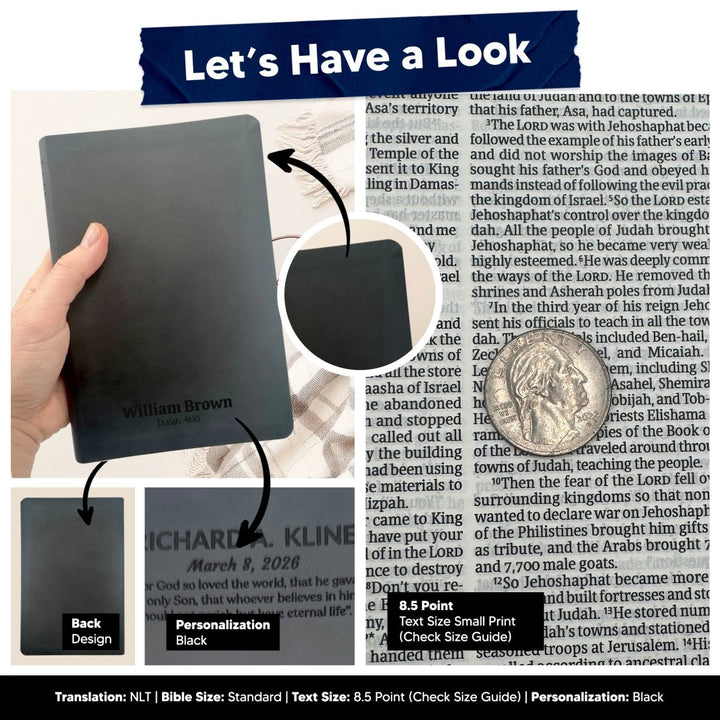 NLT Black Standard Size Thinline Holy Bible Small Print | Fearless Eagle - Shepherds Shelf