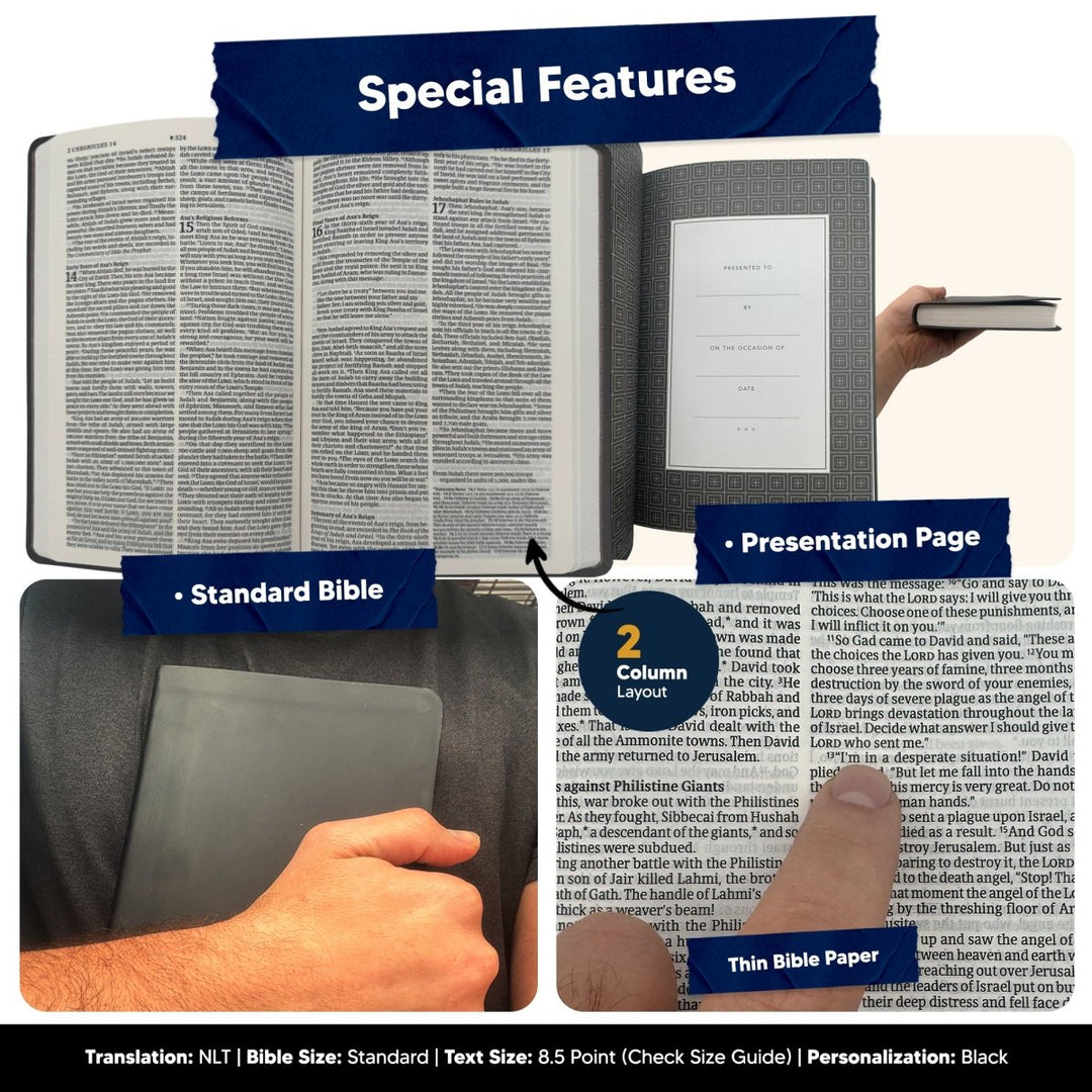 NLT Black Standard Size Thinline Holy Bible Small Print | Floral Vines - Shepherds Shelf