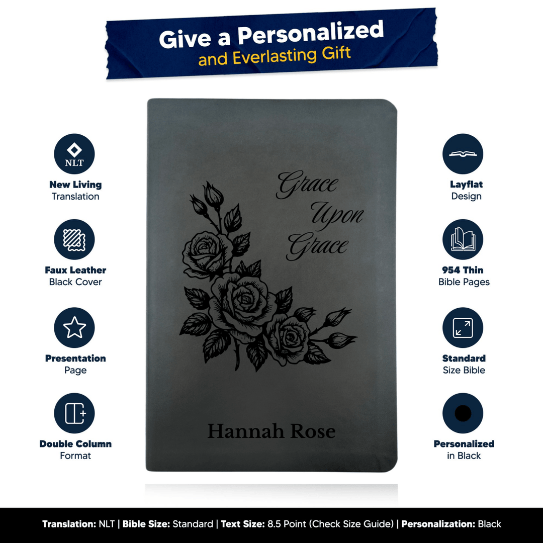NLT Black Standard Size Thinline Holy Bible Small Print | Framed Roses - Shepherds Shelf