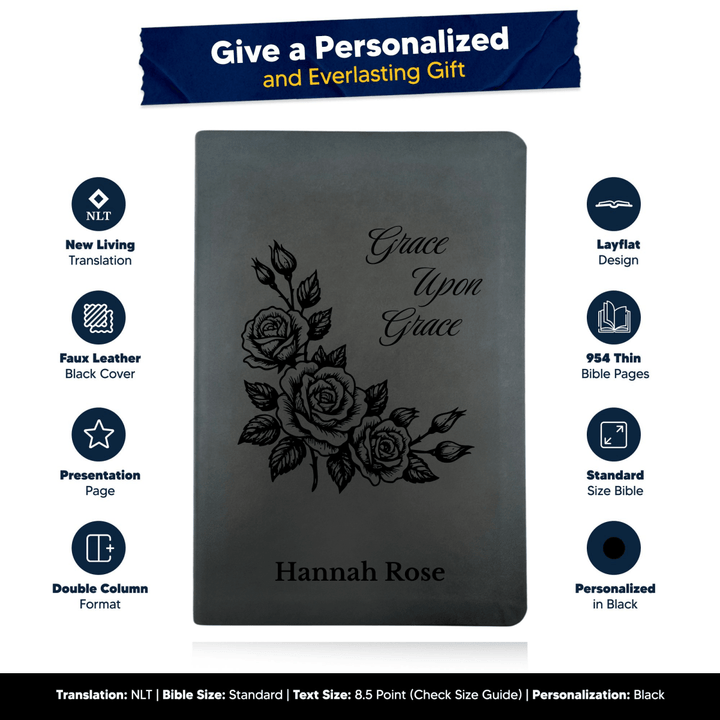 NLT Black Standard Size Thinline Holy Bible Small Print | Framed Roses - Shepherds Shelf