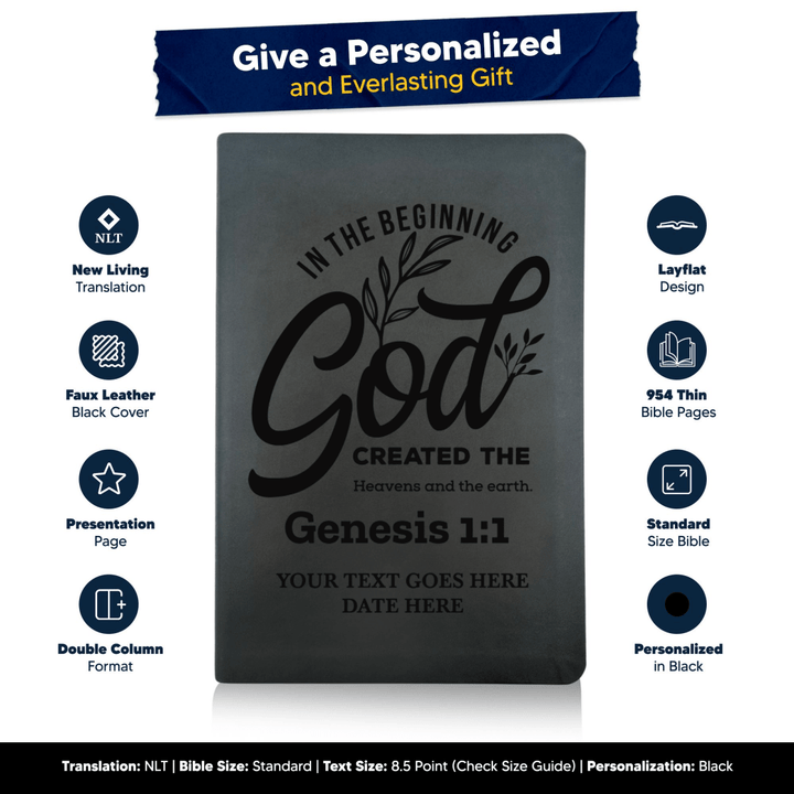 NLT Black Standard Size Thinline Holy Bible Small Print | Genesis 1:1 - Shepherds Shelf
