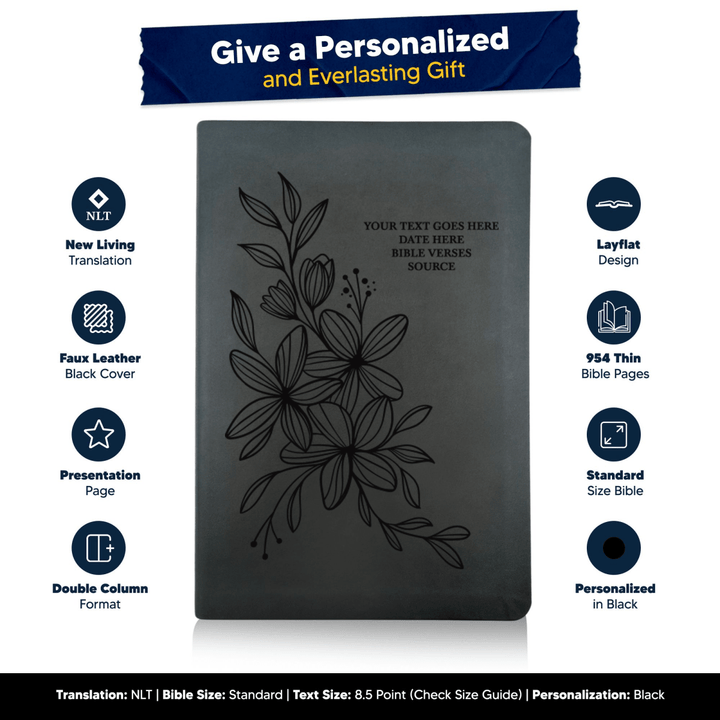 NLT Black Standard Size Thinline Holy Bible Small Print | Hyacinth - Shepherds Shelf