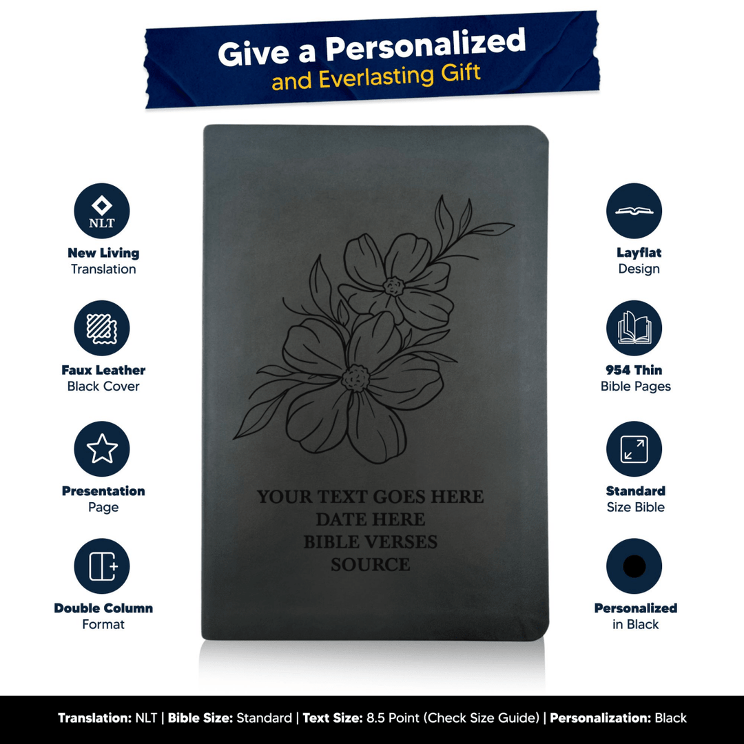 NLT Black Standard Size Thinline Holy Bible Small Print | Jasmine - Shepherds Shelf