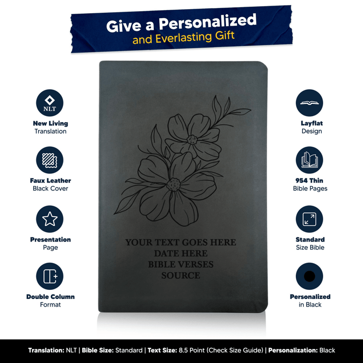 NLT Black Standard Size Thinline Holy Bible Small Print | Jasmine - Shepherds Shelf