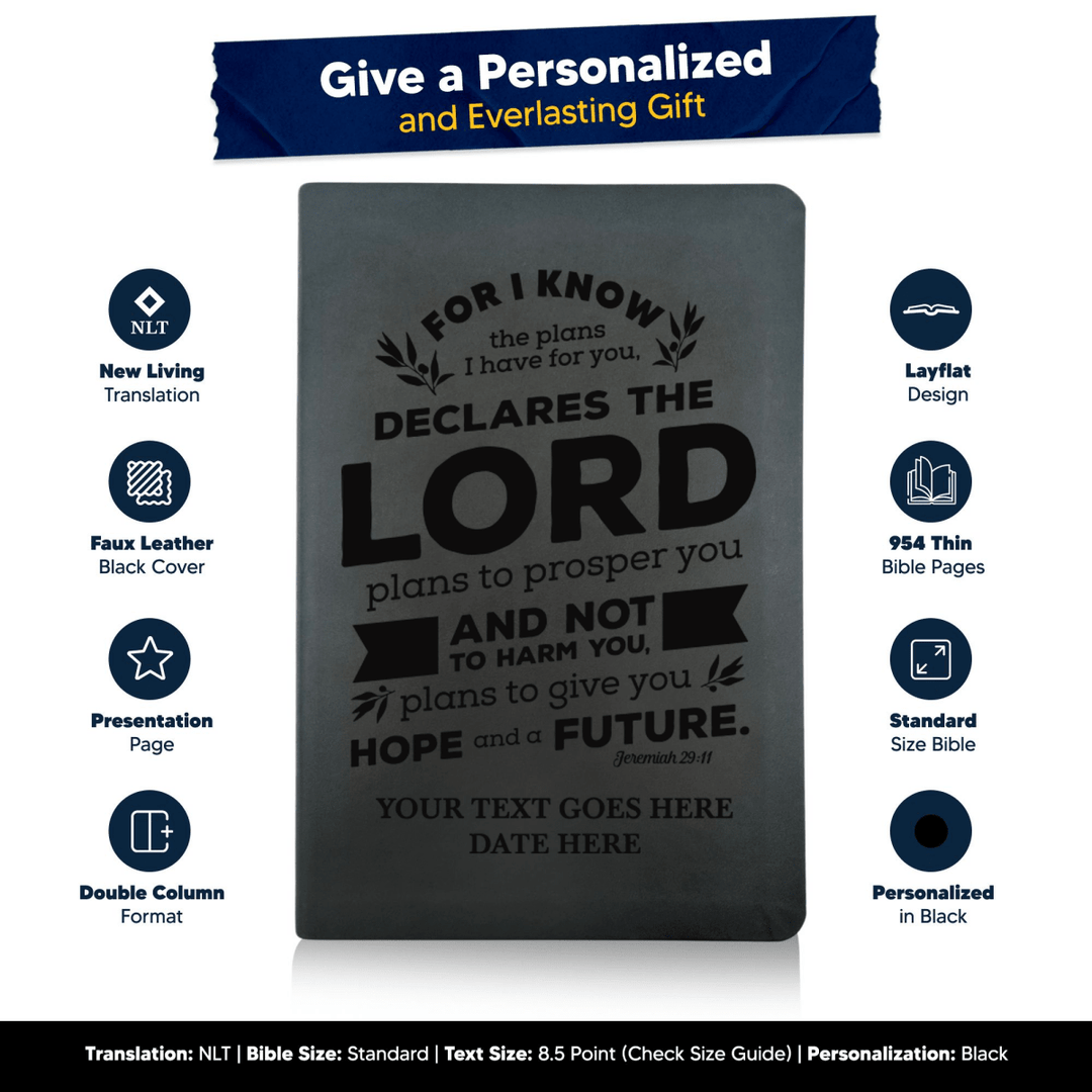 NLT Black Standard Size Thinline Holy Bible Small Print | Jeremiah 29:11 - Shepherds Shelf