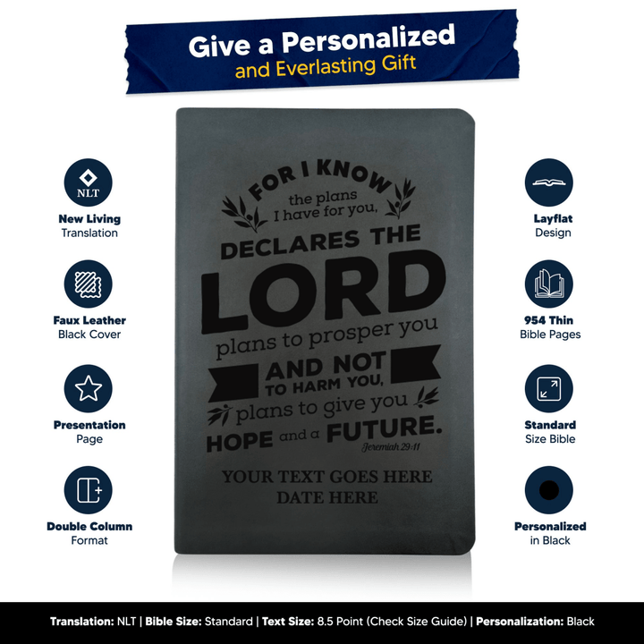 NLT Black Standard Size Thinline Holy Bible Small Print | Jeremiah 29:11 - Shepherds Shelf