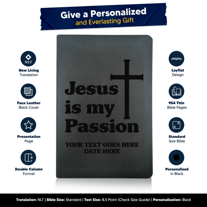 NLT Black Standard Size Thinline Holy Bible Small Print | Jesus is my Passion - Shepherds Shelf