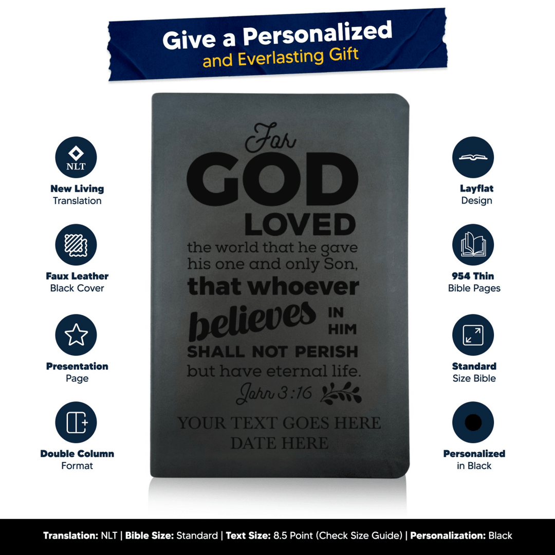 NLT Black Standard Size Thinline Holy Bible Small Print | John 3:16 - Shepherds Shelf
