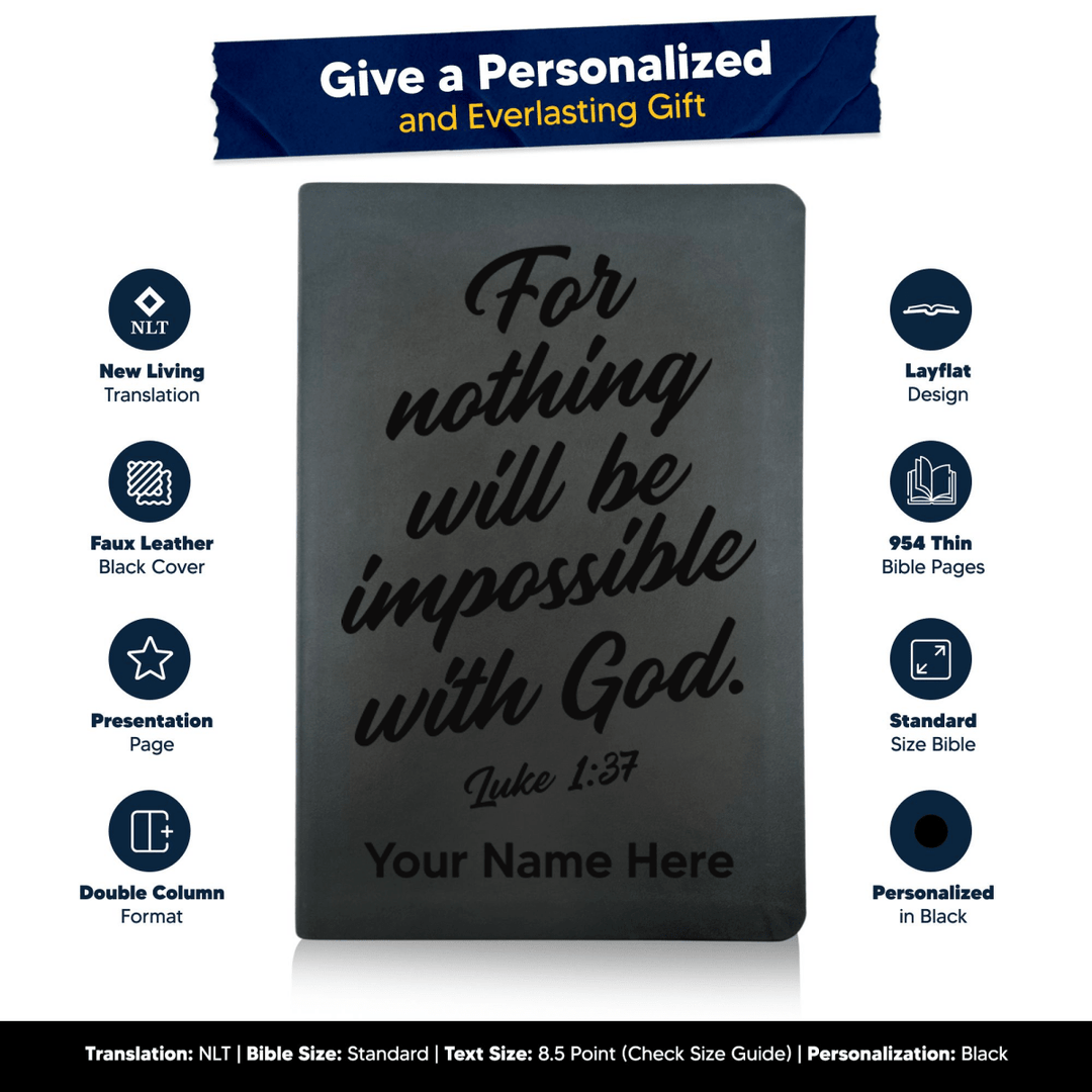 NLT Black Standard Size Thinline Holy Bible Small Print | Luke 1:37 - Shepherds Shelf