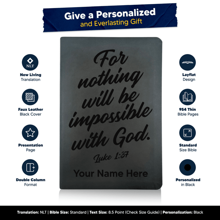 NLT Black Standard Size Thinline Holy Bible Small Print | Luke 1:37 - Shepherds Shelf