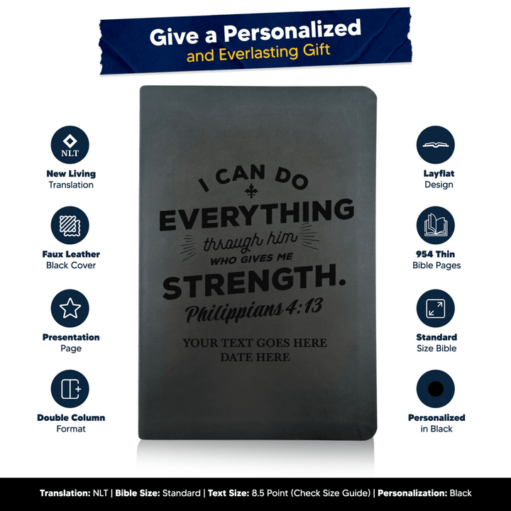 NLT Black Standard Size Thinline Holy Bible Small Print | Philippians 4:13 - Shepherds Shelf
