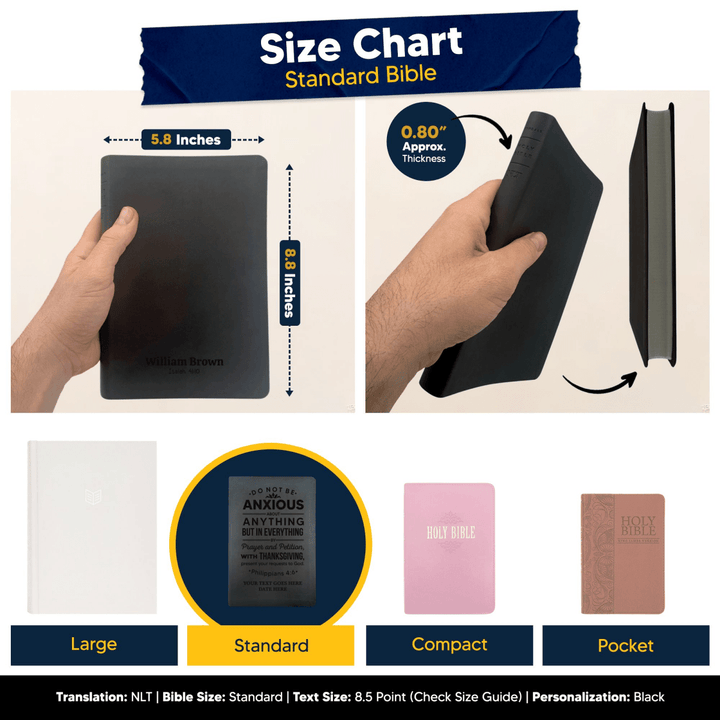 NLT Black Standard Size Thinline Holy Bible Small Print | Philippians 4:6 - Shepherds Shelf