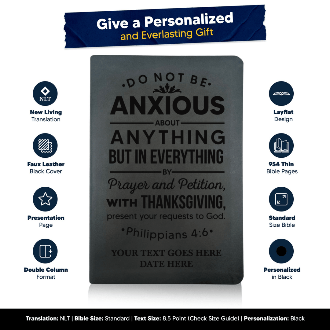 NLT Black Standard Size Thinline Holy Bible Small Print | Philippians 4:6 - Shepherds Shelf