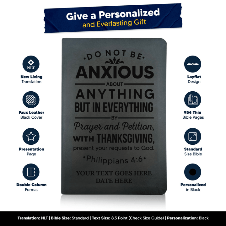 NLT Black Standard Size Thinline Holy Bible Small Print | Philippians 4:6 - Shepherds Shelf