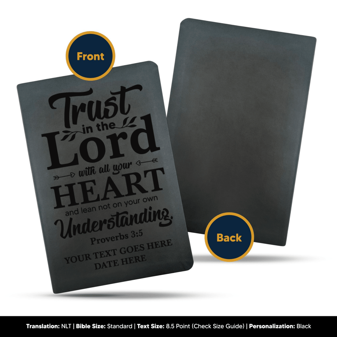 NLT Black Standard Size Thinline Holy Bible Small Print | Proverbs 3:5 - Shepherds Shelf