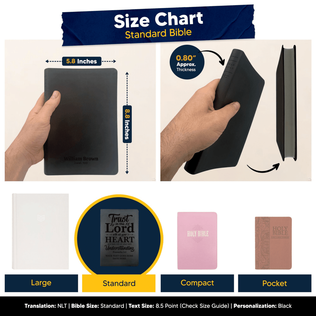 NLT Black Standard Size Thinline Holy Bible Small Print | Proverbs 3:5 - Shepherds Shelf