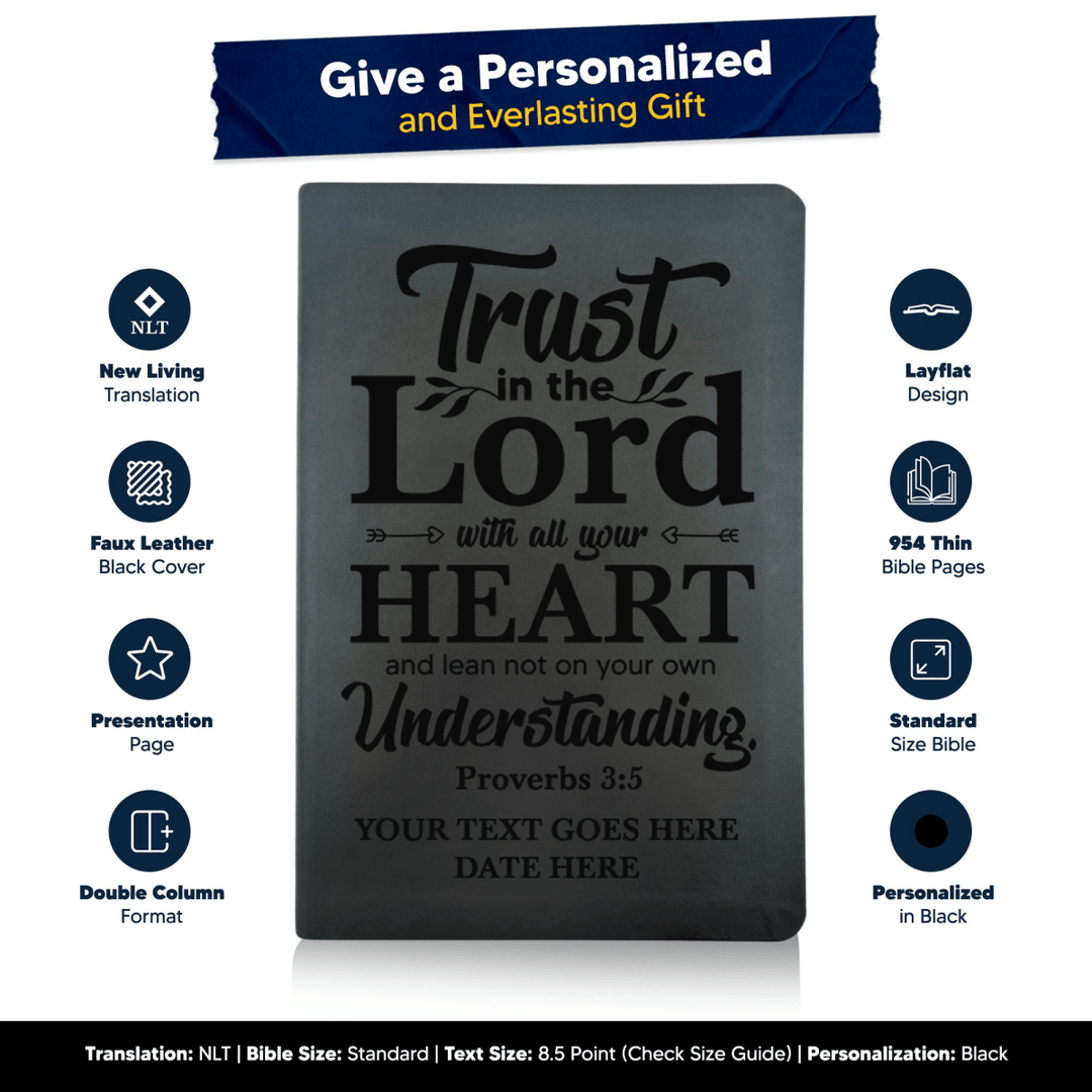 NLT Black Standard Size Thinline Holy Bible Small Print | Proverbs 3:5 - Shepherds Shelf