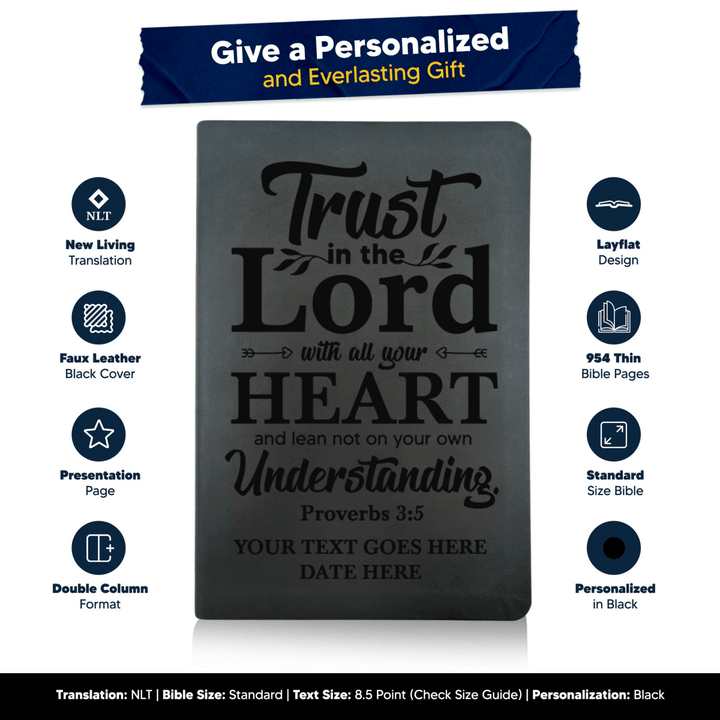 NLT Black Standard Size Thinline Holy Bible Small Print | Proverbs 3:5 - Shepherds Shelf
