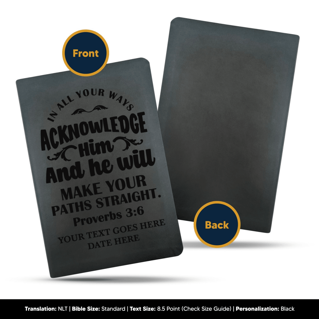NLT Black Standard Size Thinline Holy Bible Small Print | Proverbs 3:6 - Shepherds Shelf