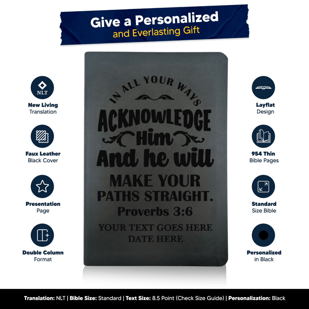 NLT Black Standard Size Thinline Holy Bible Small Print | Proverbs 3:6 - Shepherds Shelf