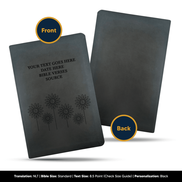 NLT Black Standard Size Thinline Holy Bible Small Print | Sun Flower - Shepherds Shelf
