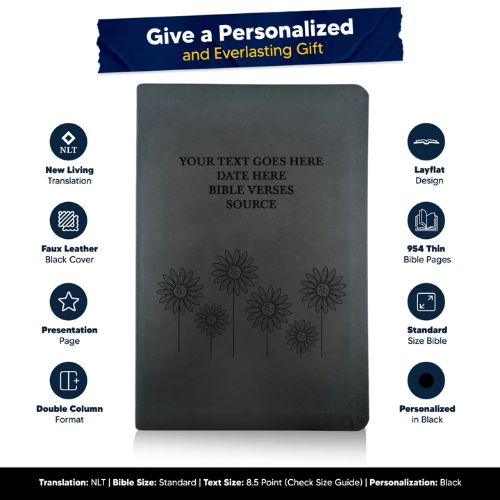 NLT Black Standard Size Thinline Holy Bible Small Print | Sun Flower - Shepherds Shelf