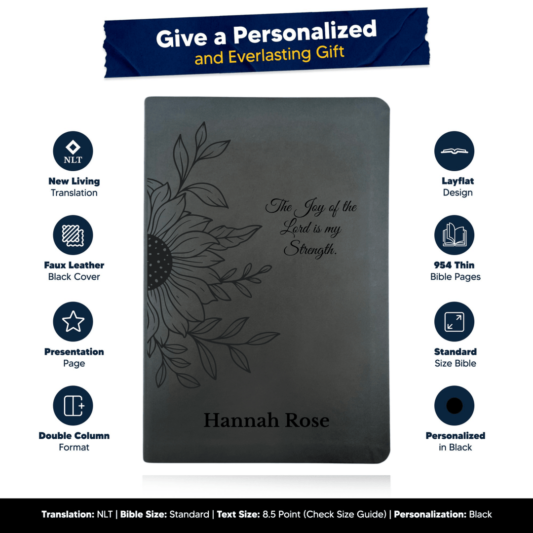 NLT Black Standard Size Thinline Holy Bible Small Print | Sun Flower II - Shepherds Shelf
