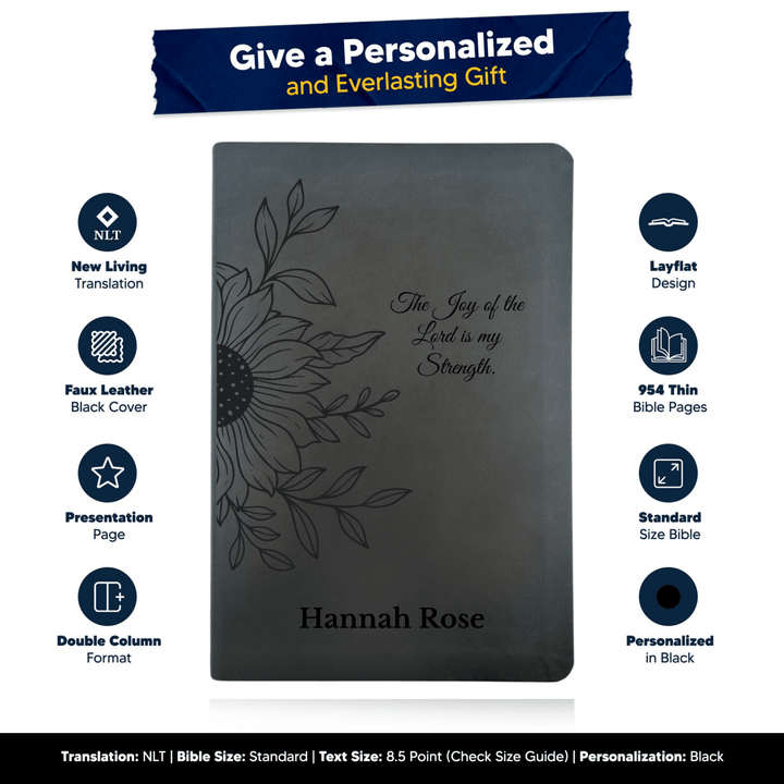NLT Black Standard Size Thinline Holy Bible Small Print | Sun Flower II - Shepherds Shelf