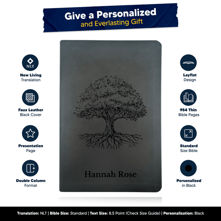 NLT Black Standard Size Thinline Holy Bible Small Print | Tree of Life II - Shepherds Shelf