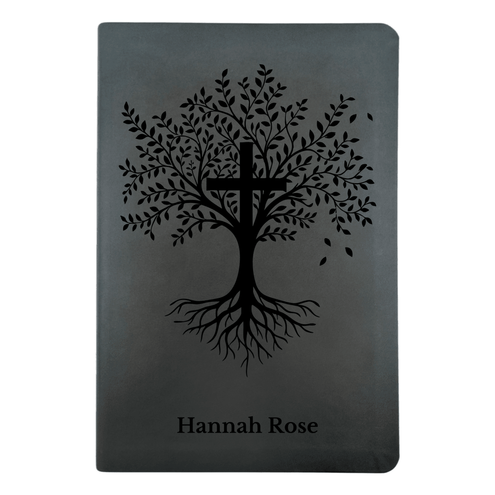 NLT Black Standard Size Thinline Holy Bible Small Print | Trees with Cross