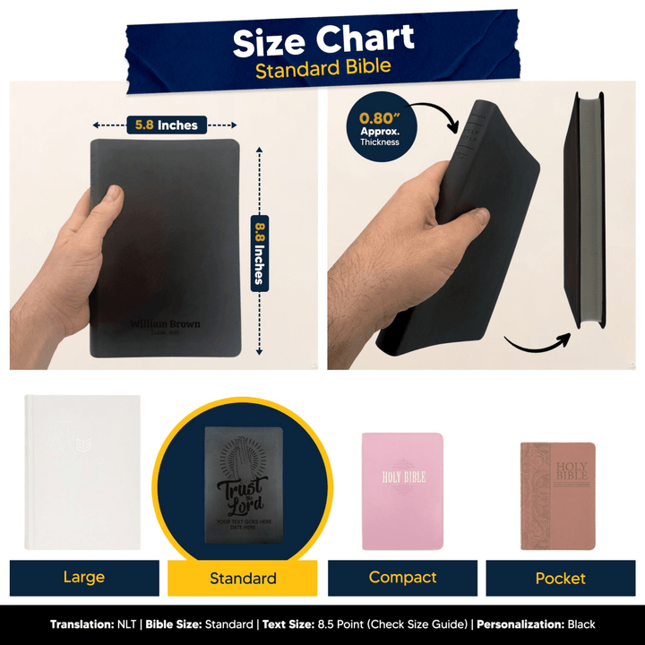 NLT Black Standard Size Thinline Holy Bible Small Print | Trust the Lord - Shepherds Shelf