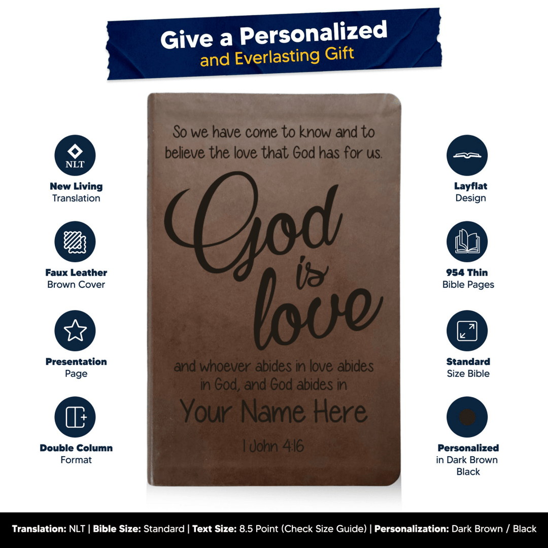NLT Brown Standard Size Thinline Holy Bible Small Print | 1 John 4:16 - Shepherds Shelf