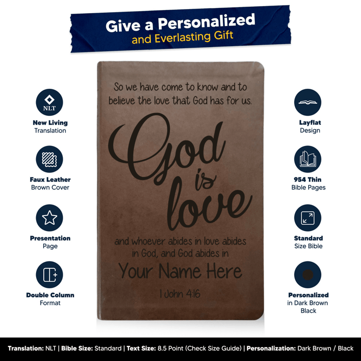 NLT Brown Standard Size Thinline Holy Bible Small Print | 1 John 4:16 - Shepherds Shelf