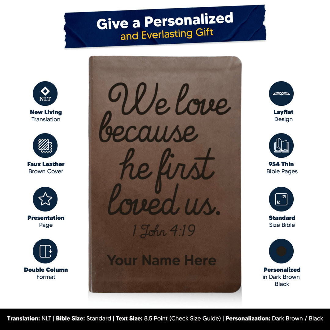 NLT Brown Standard Size Thinline Holy Bible Small Print | 1 John 4:19 - Shepherds Shelf