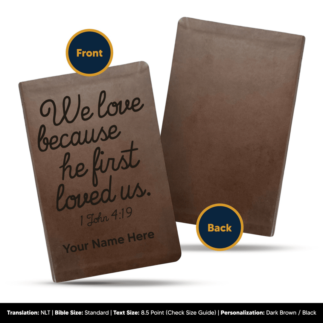 NLT Brown Standard Size Thinline Holy Bible Small Print | 1 John 4:19 - Shepherds Shelf