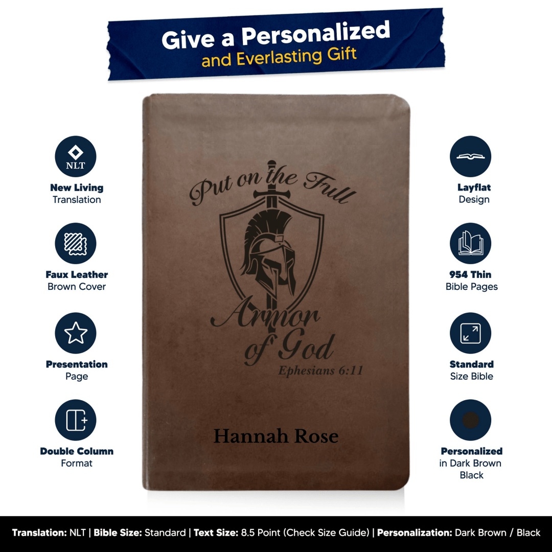 NLT Brown Standard Size Thinline Holy Bible Small Print | Armor of God II - Shepherds Shelf